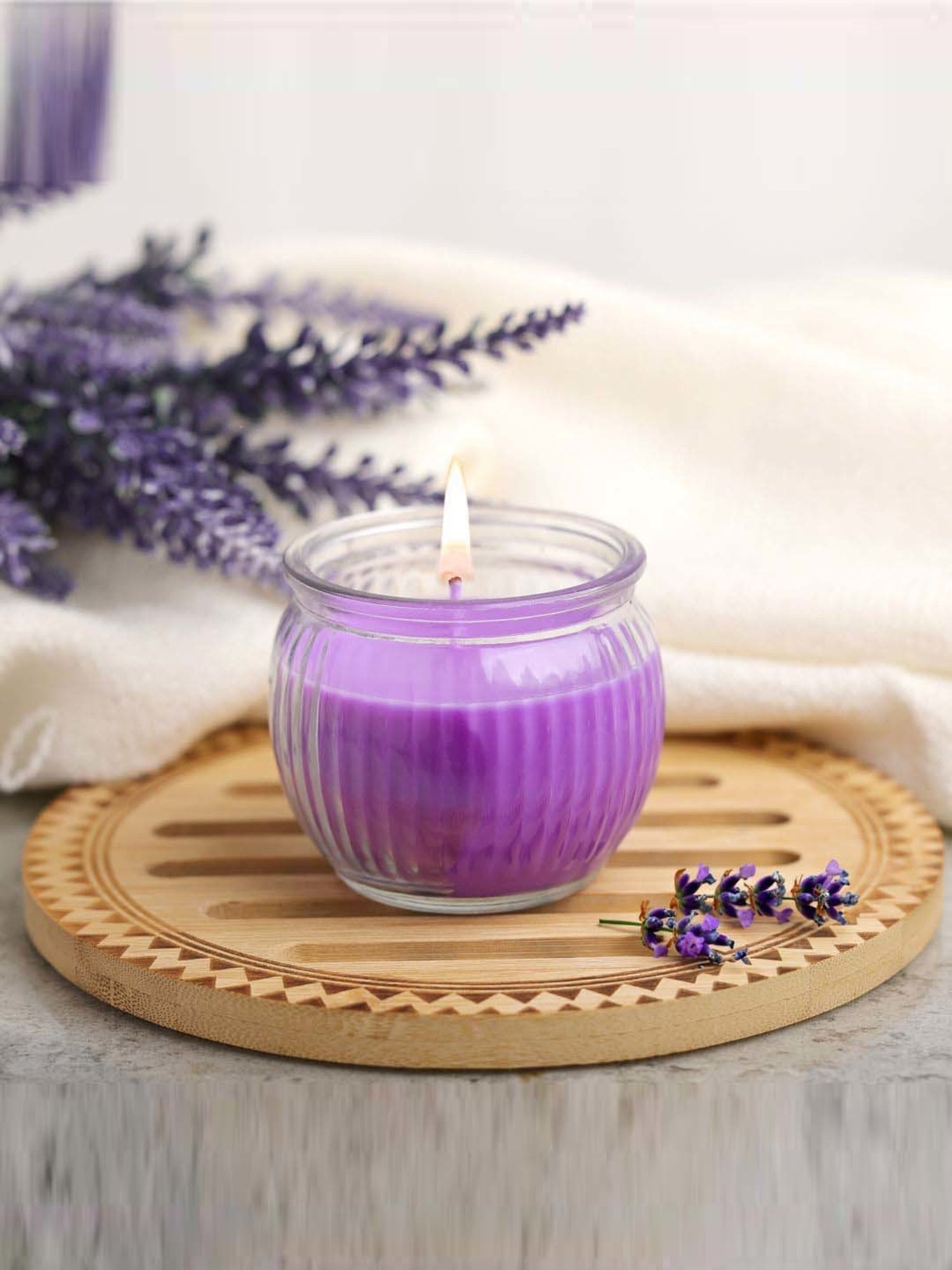 IRIS Purple Home Fragrances Lavender Ribbed Jar Candle - Set of 3