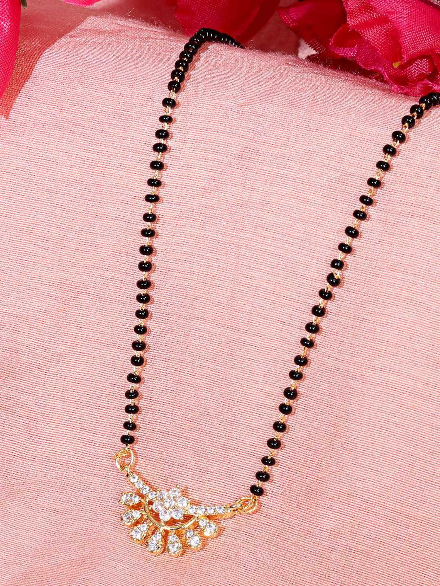 Abdesigns Gold-Plated American Diamond & Black Beaded Mangalsutra