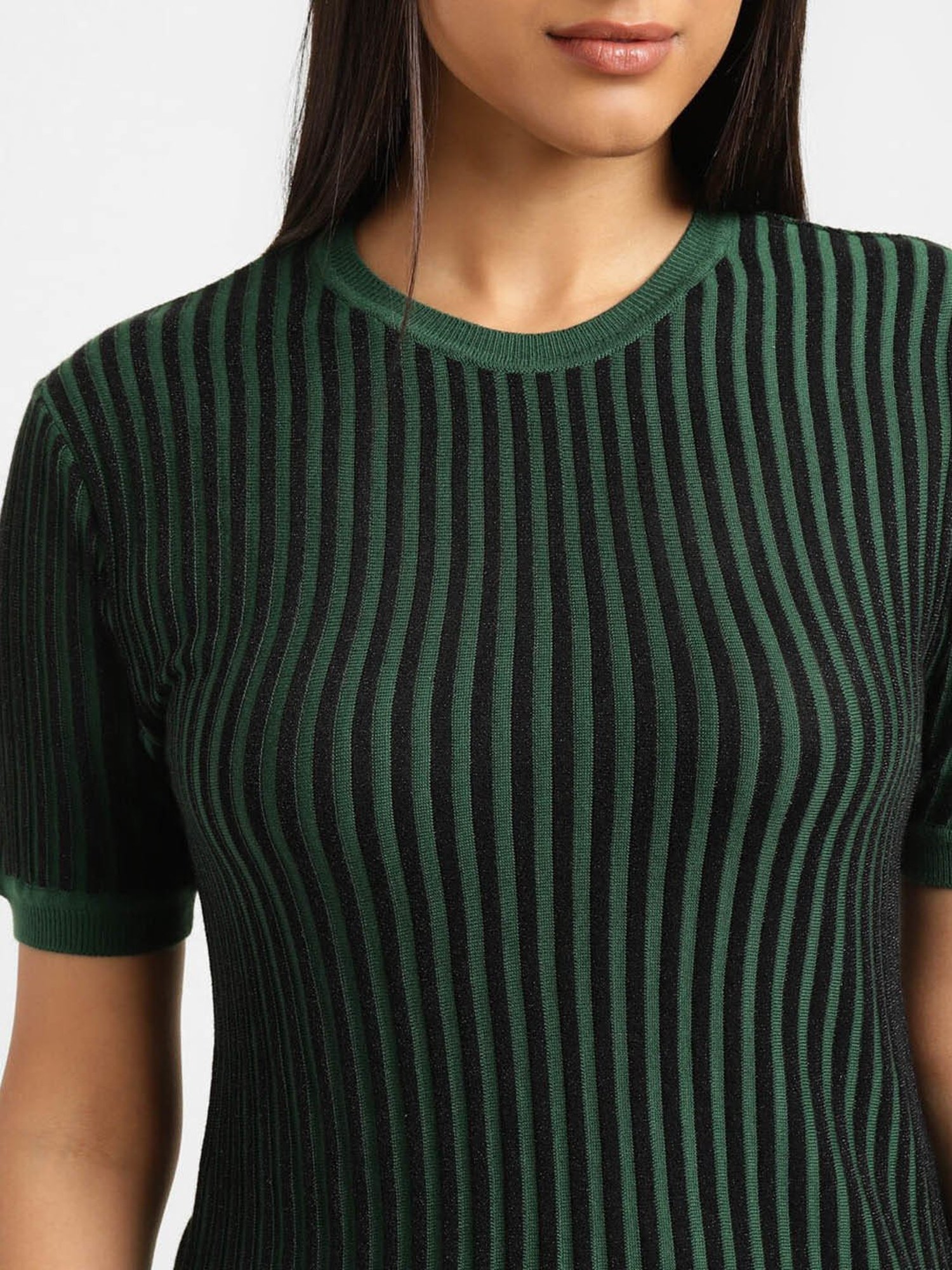 Levi's Dark Green & Black Cotton Striped Top