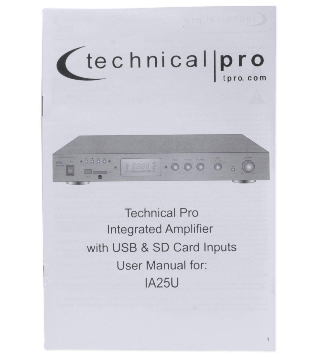 Technical Pro IA25U Integrated 600 Watt Power Amplifier w/ USB + SD Card Inputs