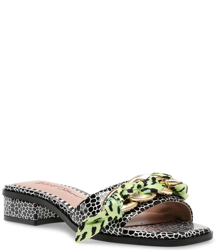 Betsey Johnson Milley Reptile Print Scarf Chain Block Heel Slides