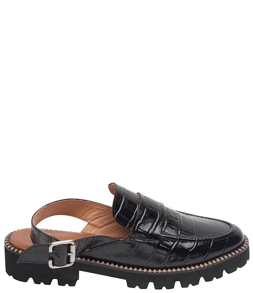 Andre Assous Patty Croco Embossed Leather Slingback Lug Sole Mules