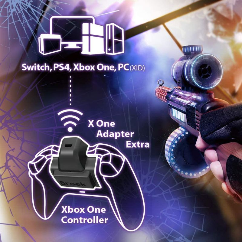 Brook Xbox One Adapter, X One Wireless Rechargeable 2X Battery Extra XL Converter for Xbox One Controller Support Switch PS4 PC iOS Motion Control Turbo Remap Black