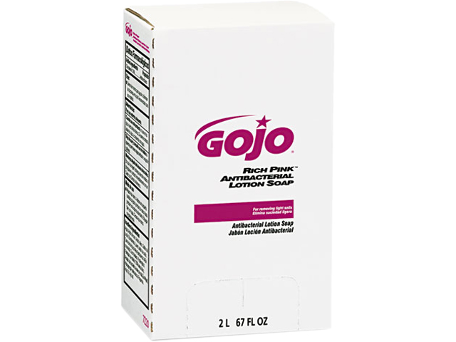 GOJO 7220 RICH PINK Antibacterial Lotion Soap Refill, 2000 mL, Pink, 4 Each