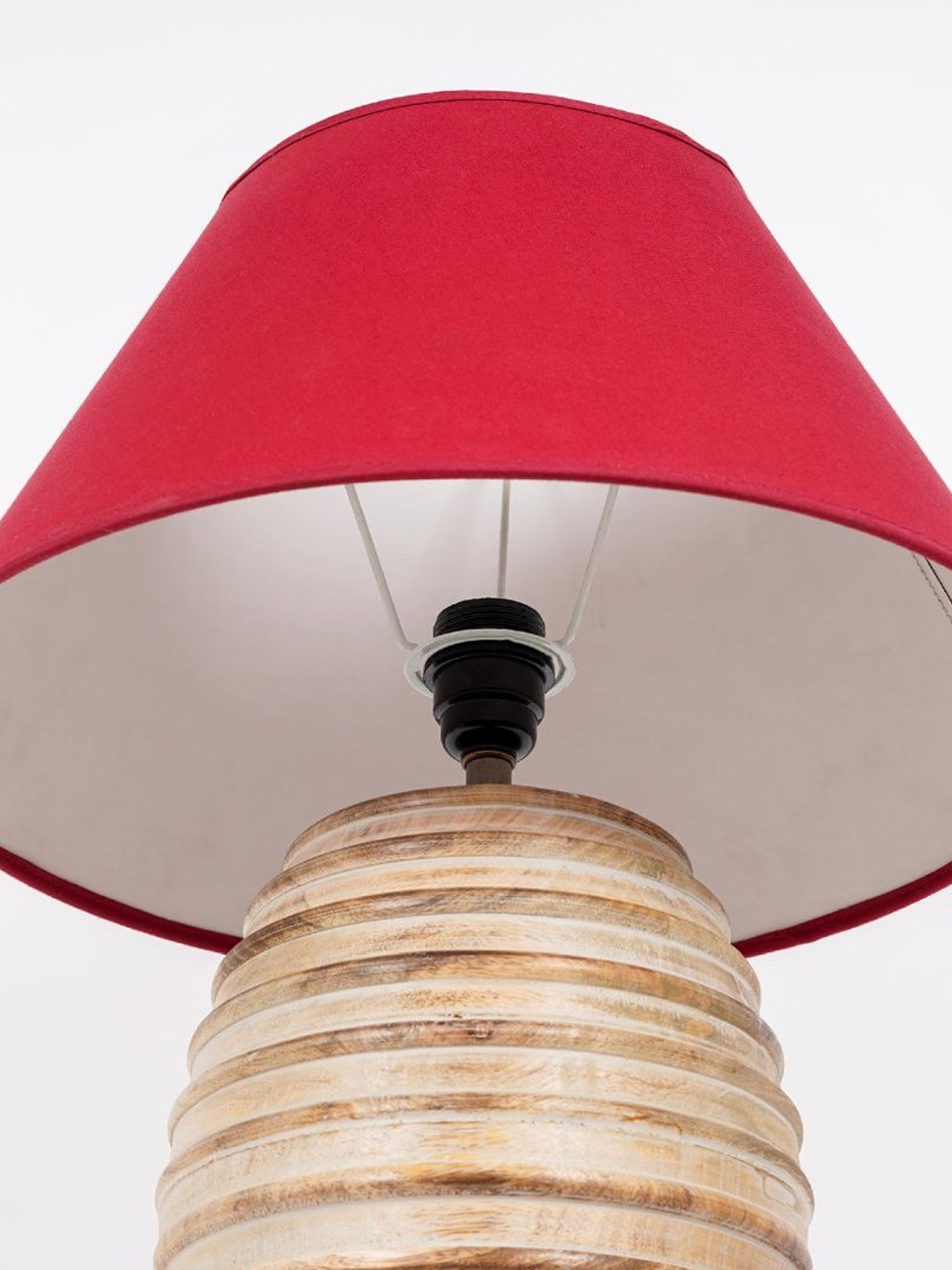 Kapoor Lamp Shades Natural White & Red Wood Paola Carved Cotton Shade Table Lamp