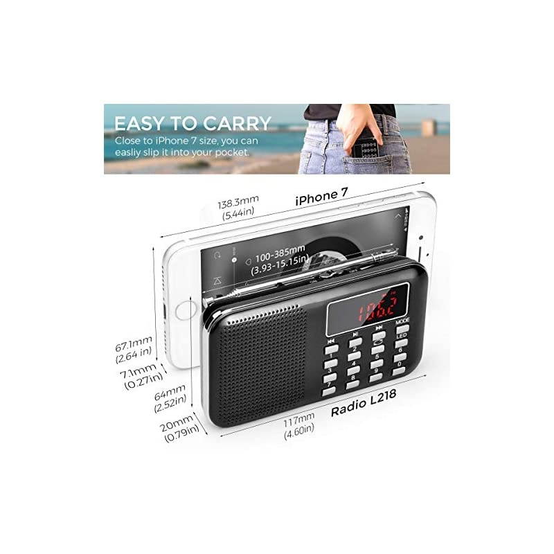 Mini Portable Radio AM FM Pocket Radio with LED Flashlight Digital Radio Speaker Support Micro SDTF CardUSB Auto Scan Save 1200mAh Rechargeable Battery Operated by Latest Version