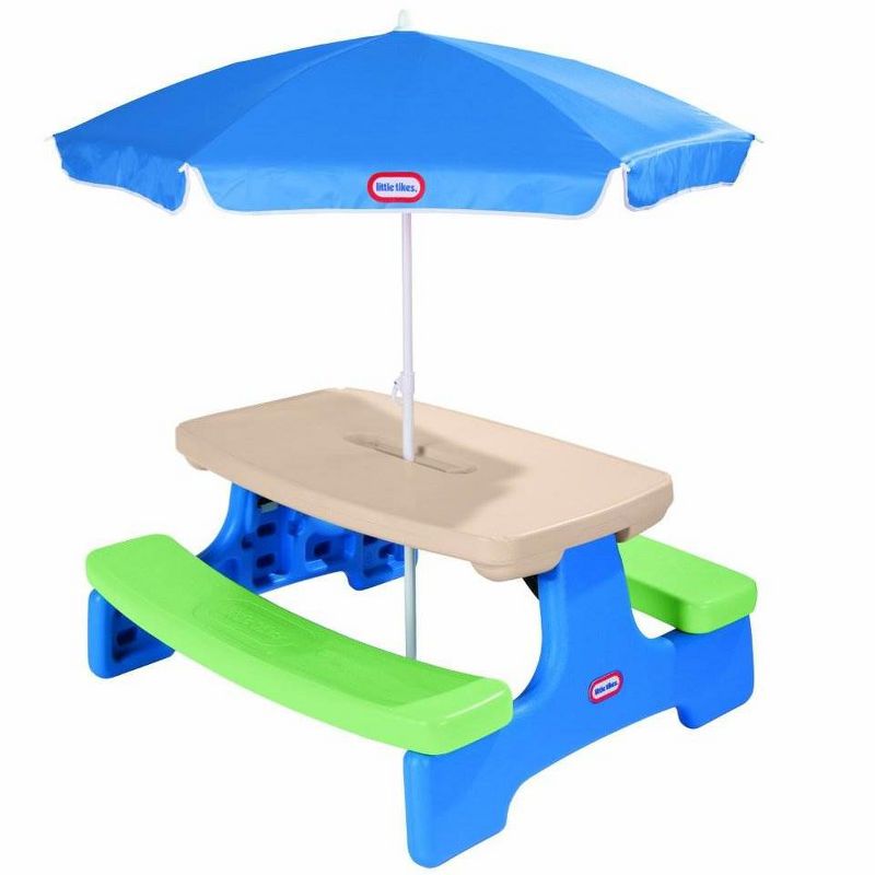 Little Tikes Easy Store Picnic Table with Umbrella - Green and Blue| 629952M