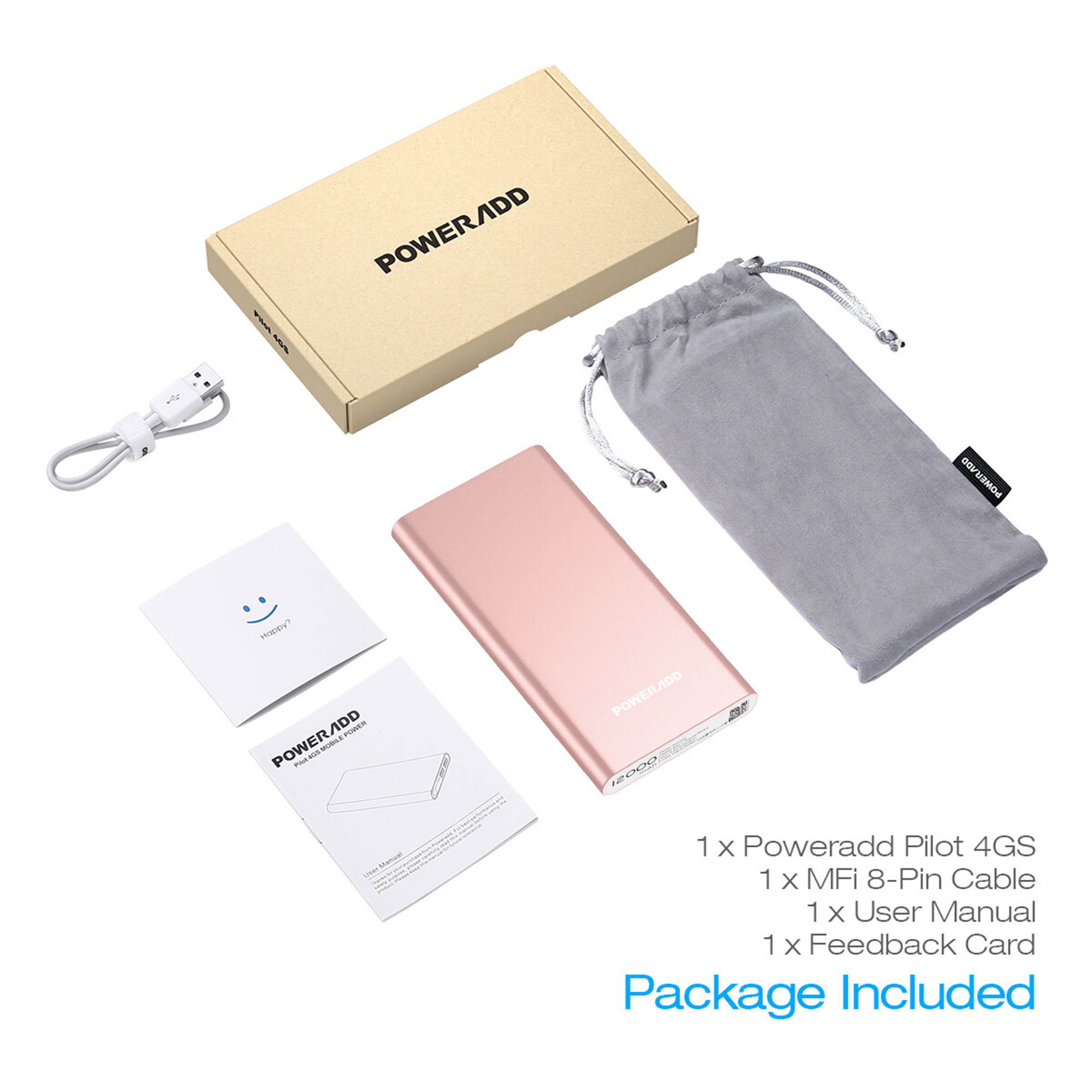 Poweradd Pilot 4GS Power Bank 12000mAh Portable Charger Dual 3A Output External Battery Pack for iPhone,iPad,Samsung Galaxy and More - Rose
