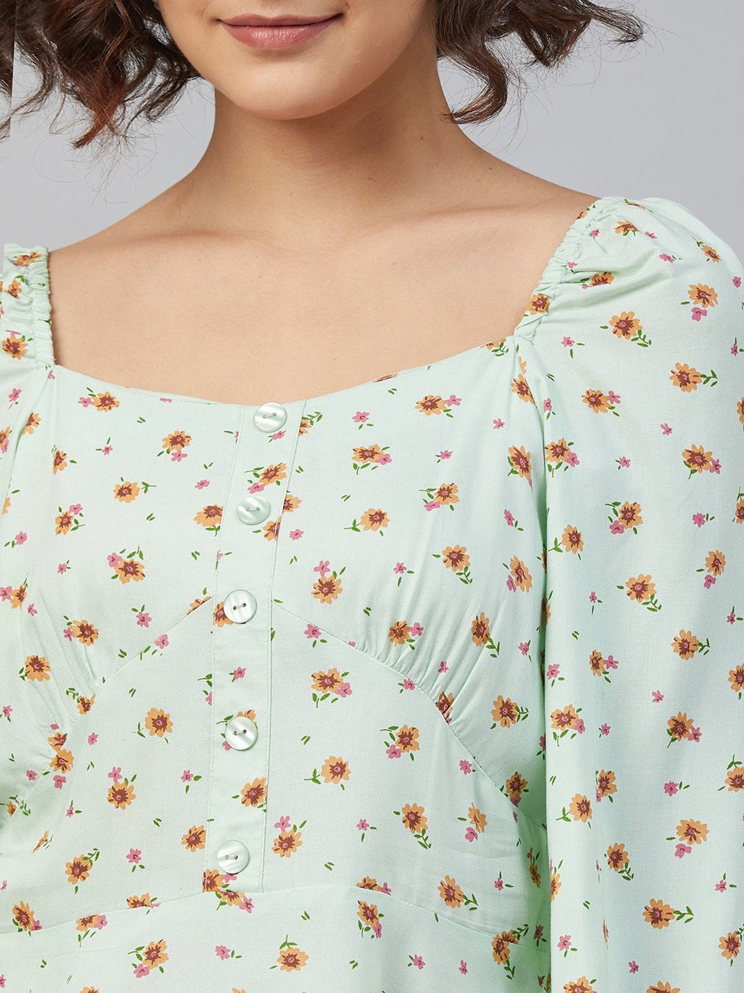 Marie Claire Light Green Floral Print Peplum Top