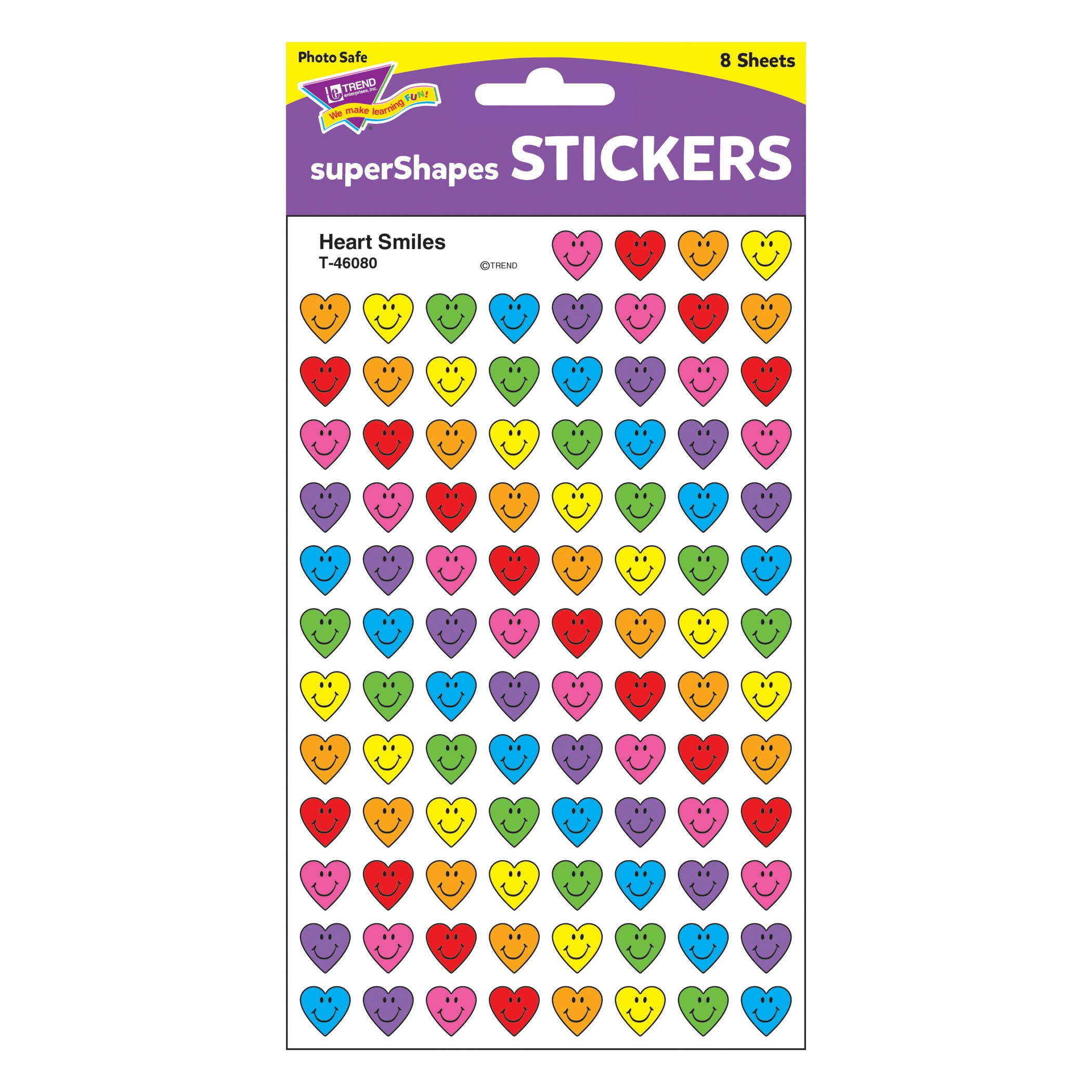 TREND ENTERPRISES INC. T-46080 HEART SMILES SUPERSHAPE SUPERSPOTS/ SHAPES STICKERS