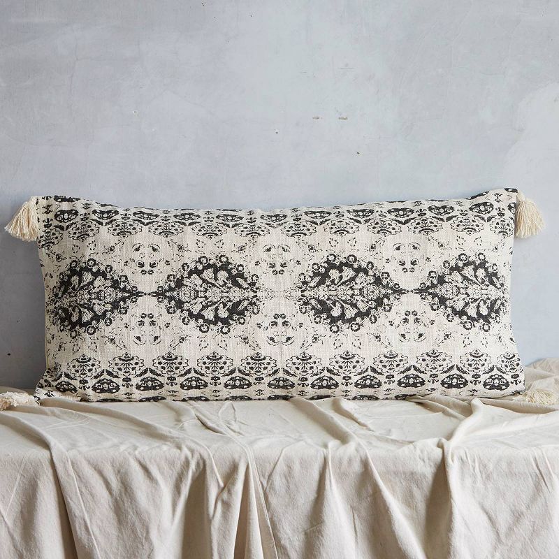 20"x40" Oversize Jacaranda Slub Lumbar Throw Pillow Black - Patina Vie