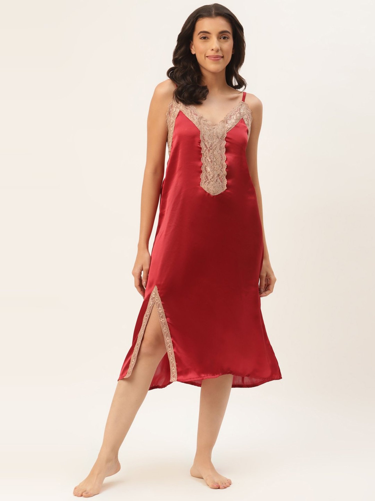 Ms.Lingies Maroon Lace Work Nighty