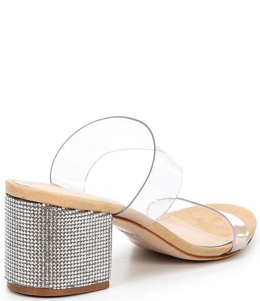 Schutz Victorie Crystal Studded Heel Clear Dress Slides