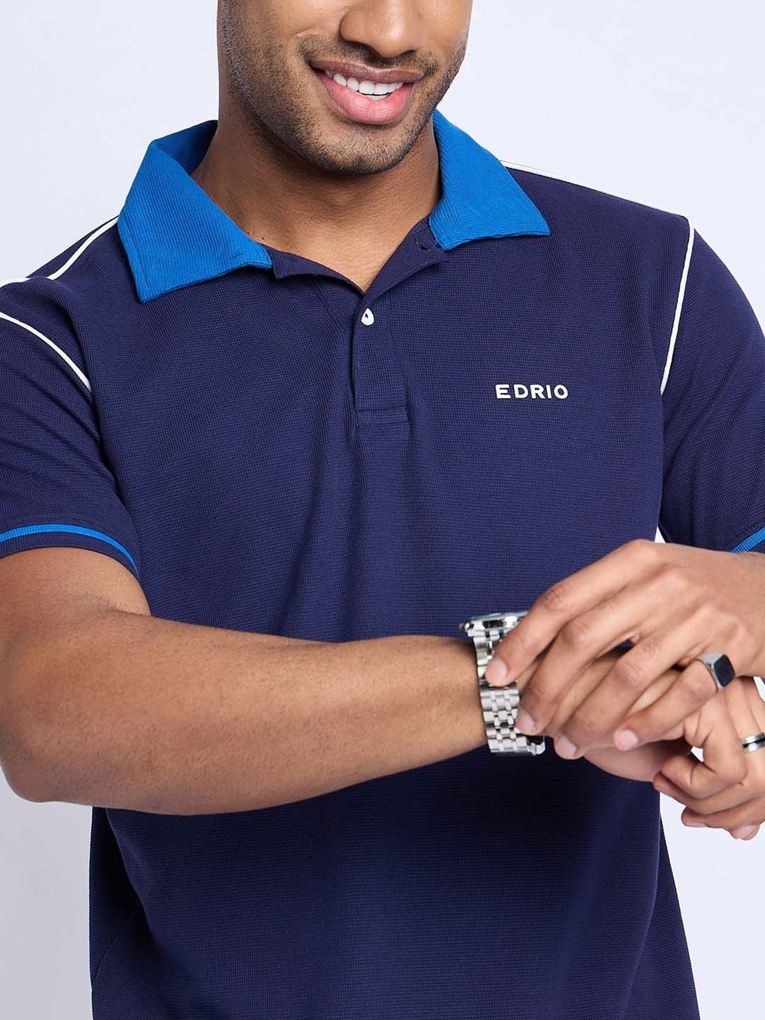 EDRIO Navy Regular Fit Polo T-Shirt