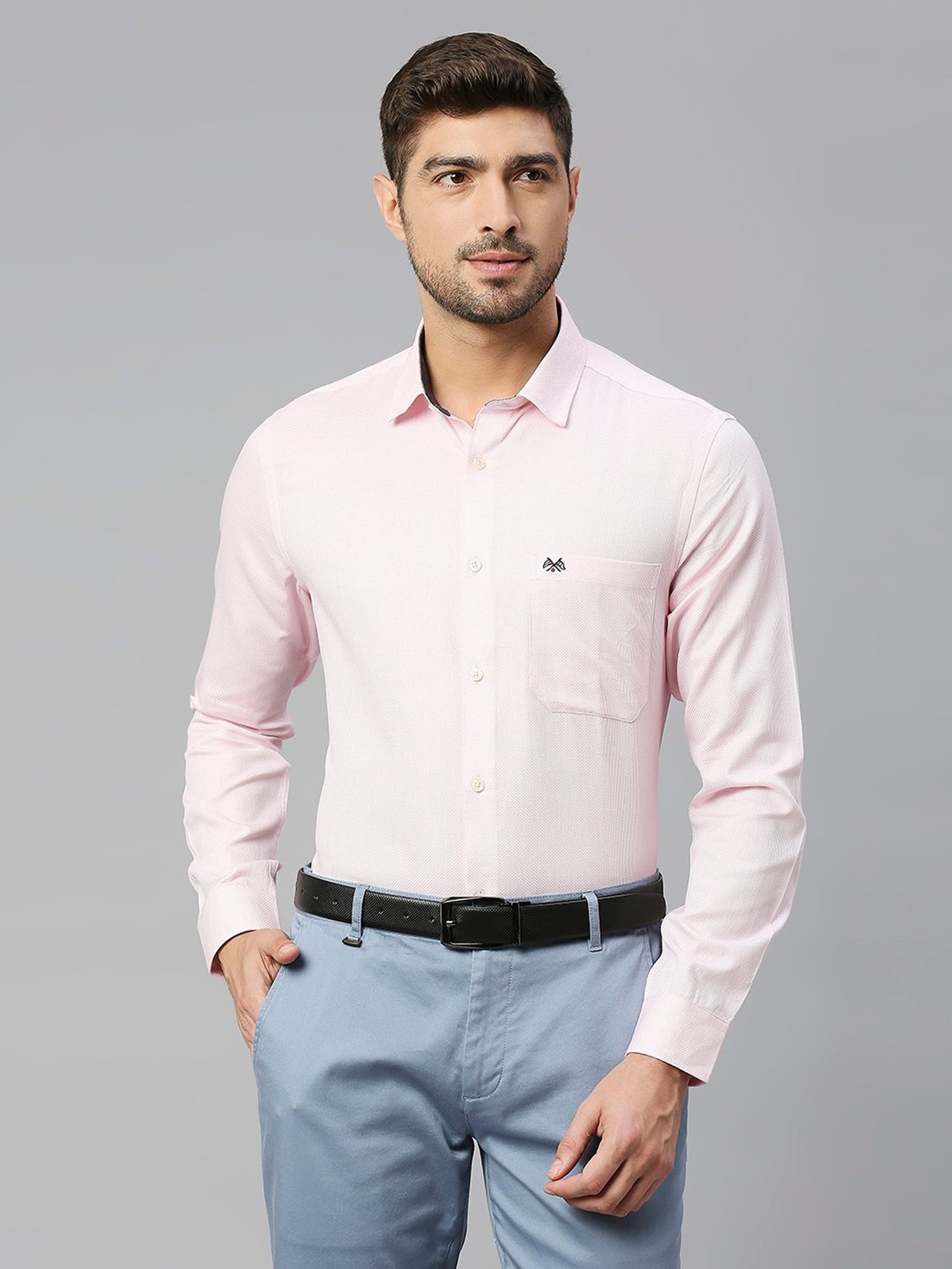 Thomas Scott Lt Pink Cotton Slim Fit Solid Formalshirt