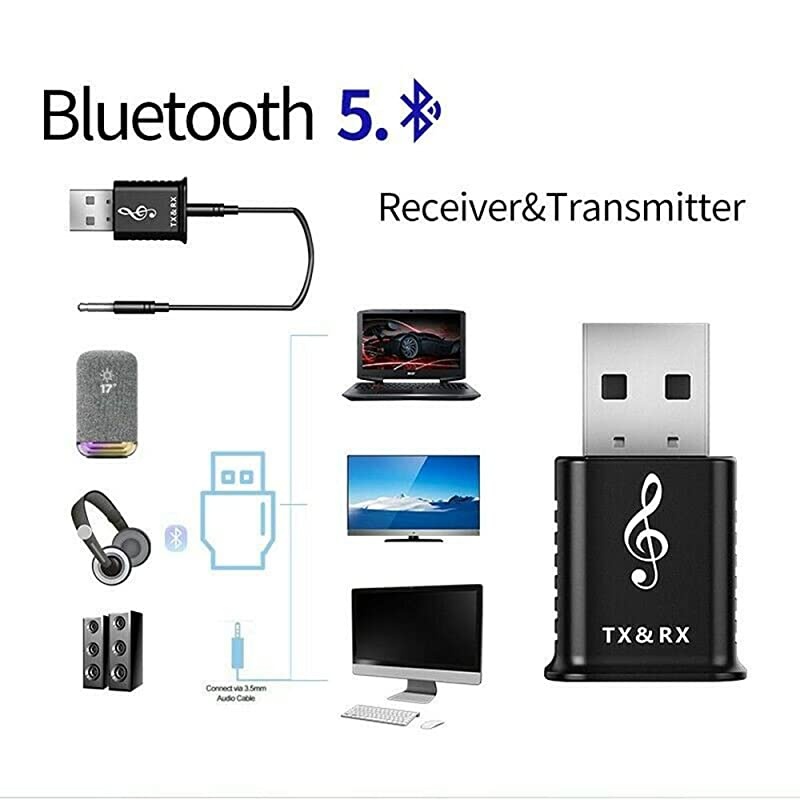 Transmitter Receiver for TV PC Car, Wireless 3.5mm AUX Adapter V5.0 Audio Adapter Car Home Stereo Audio System