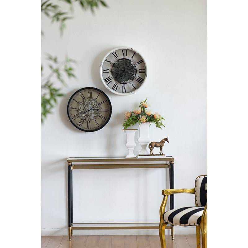 16.5" Round Vintage Gear Wall Clock White - A&B Home