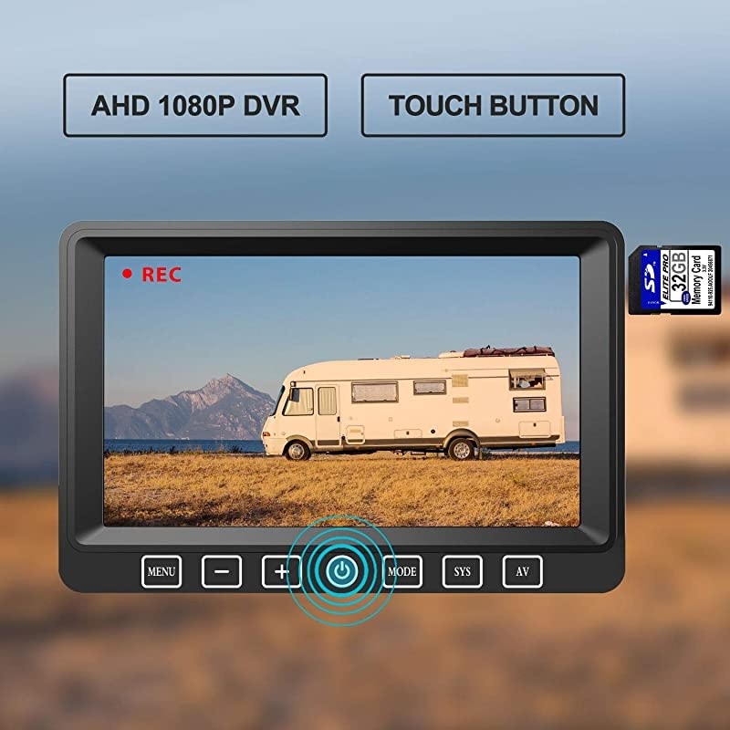 Backup Camera with 7" Touch Button Monitor Built-in Recorder for RV Semi Box Truck Trailer Motorhome, FHD DVR Screen + Waterproof Rear & Side View Backing Up Camera System for Reversing/Driving