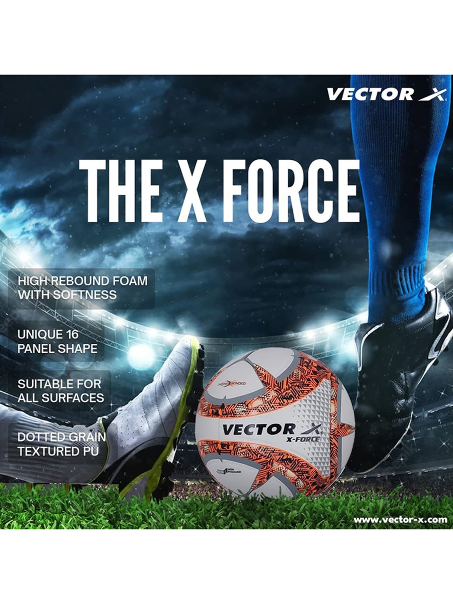 Vector X Thermo Bonded X-FORCE Dotted Grain PU Textured Football (White & Orange) Size - 5