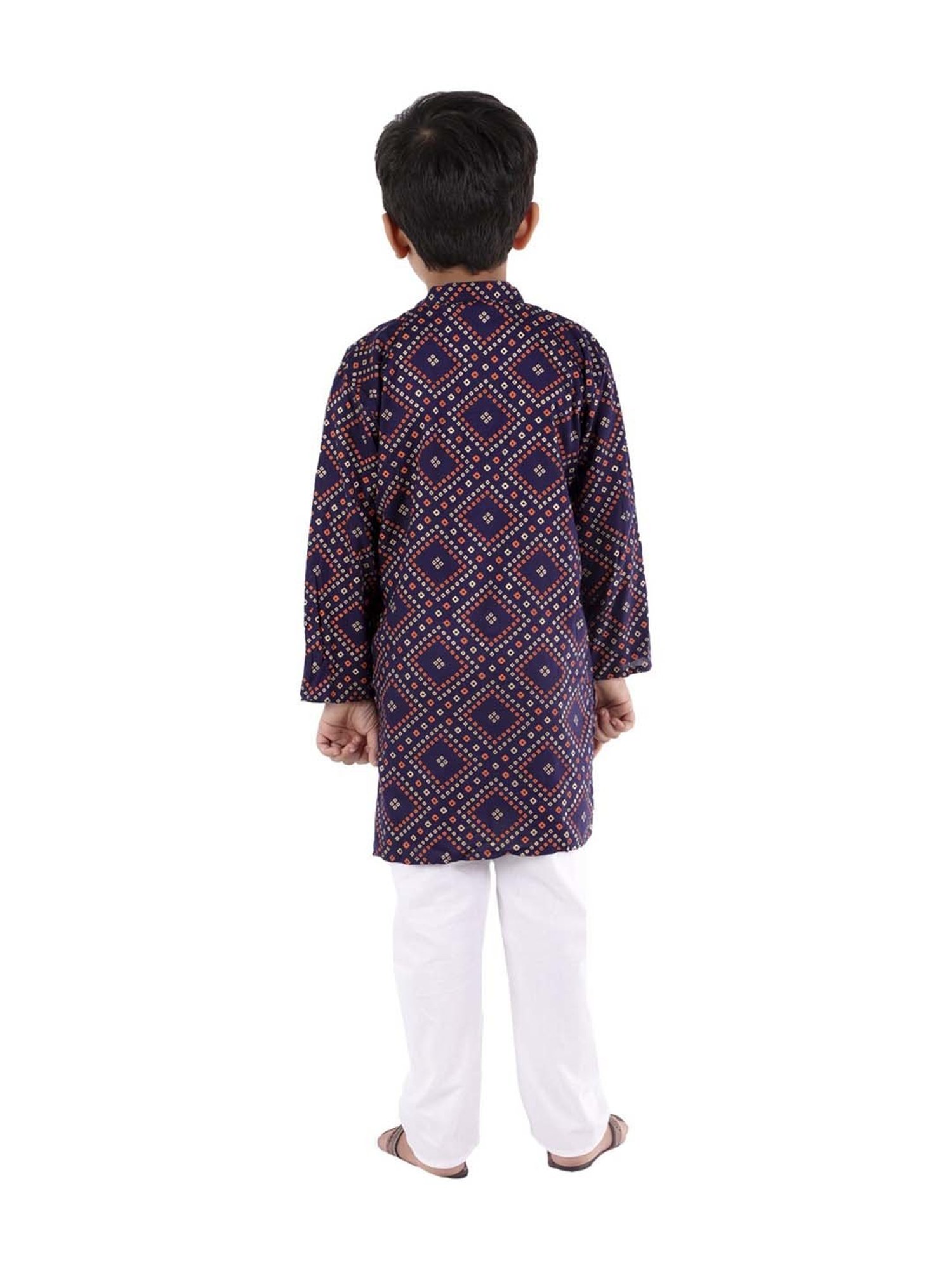 Ahhaaaa Kids Navy & White Cotton Printed Kurta Set