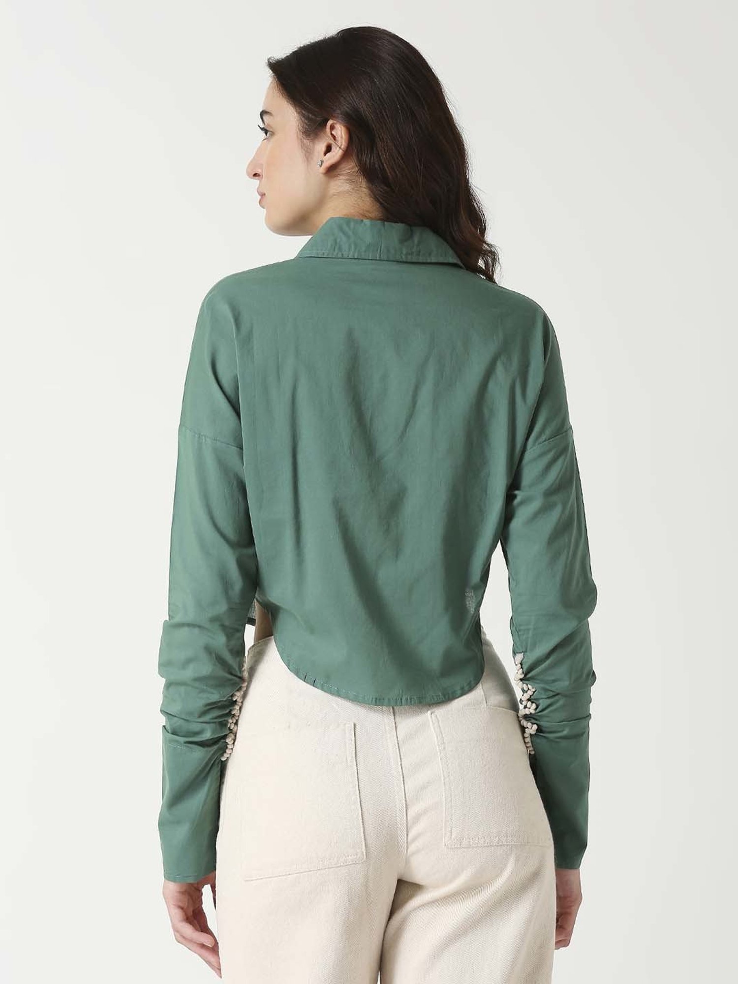 Remanika Green Cotton Embroidered Shirt