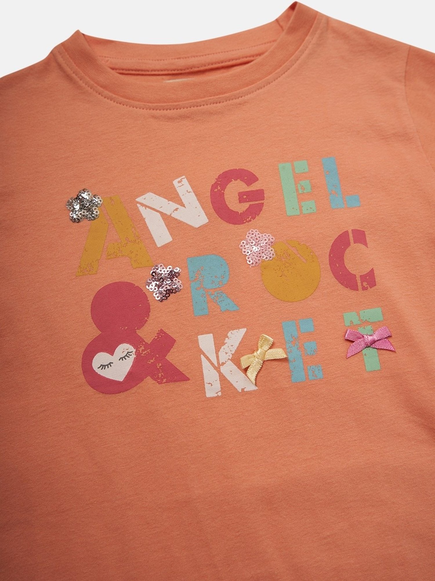 Angel & Rocket Kids Coral Pink Cotton Printed Top