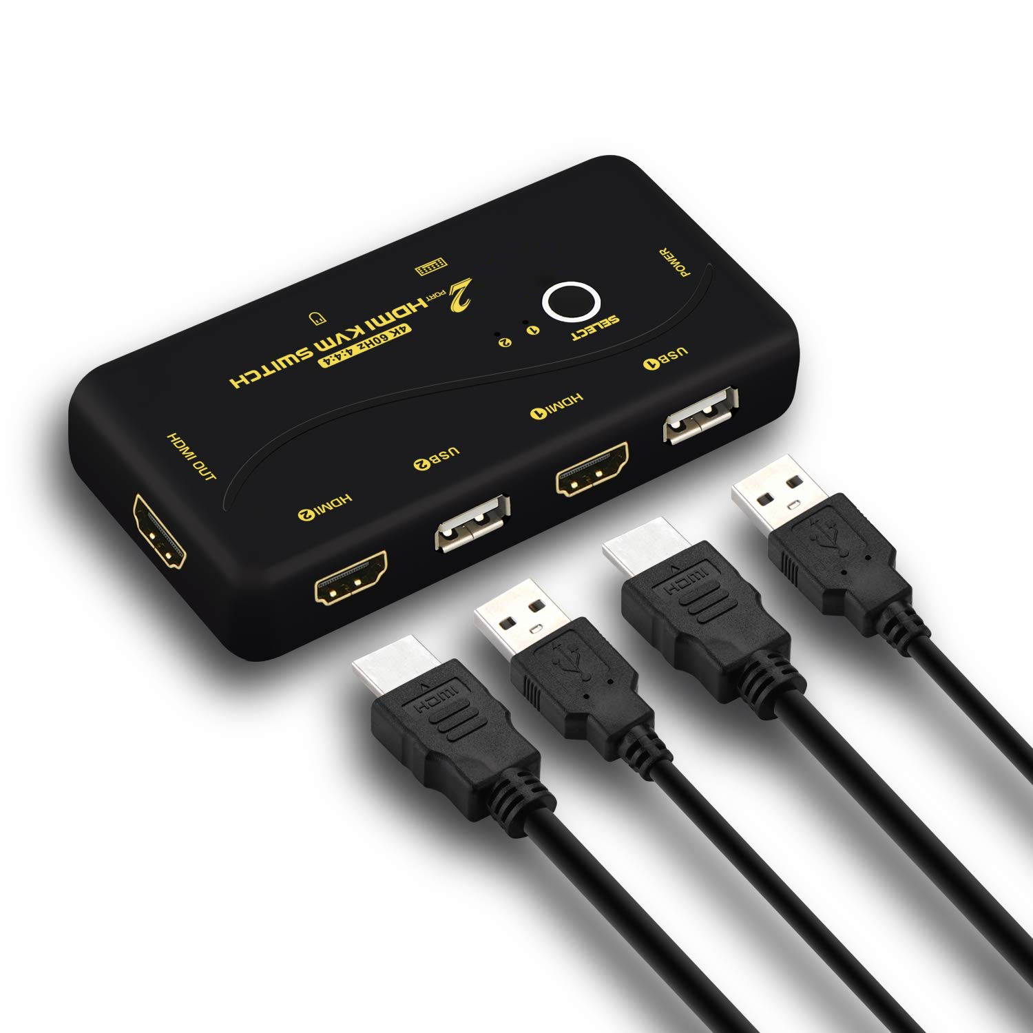 4096x2160@60Hz 4:4:4 Ultra HD 2 Port HDMI KVM Switch with Cables Support HDMI 2.0, HDCP 2.2, HDR 10, EDID for Linux, Windows, Mac, Unix