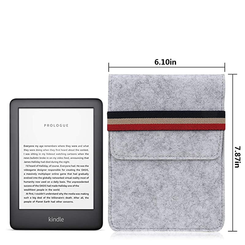 6 Inch E-Reader Sleeve Case Bag, Kobo Touch 2.0 / Tolino Shine 6" Tablet E-Book E-Reader Slim Felt Bag Sleeve Case- (Light Grey)