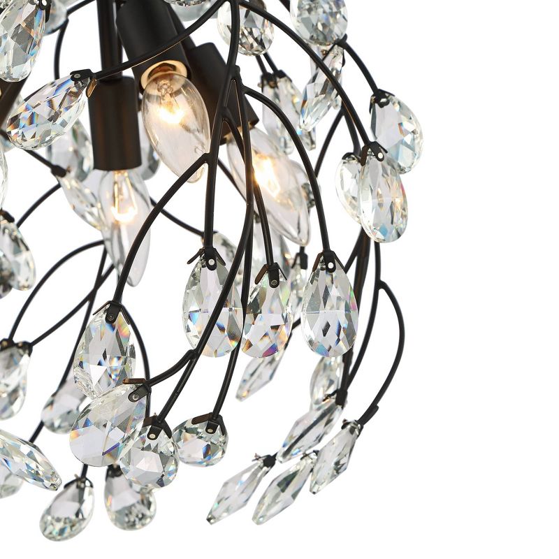 Regency Hill Aurine 14" Wide Matte Black and Crystal 5-Light Pendant Light