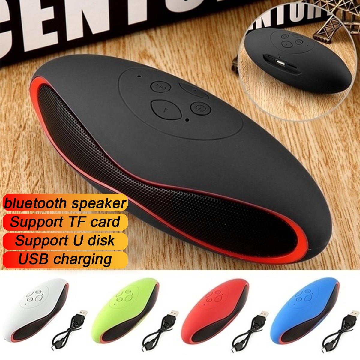 Mini Football Shape bluetooth Speaker Portable Wireless Stereo Radio TF AUX USB [15*5*5cm] - White