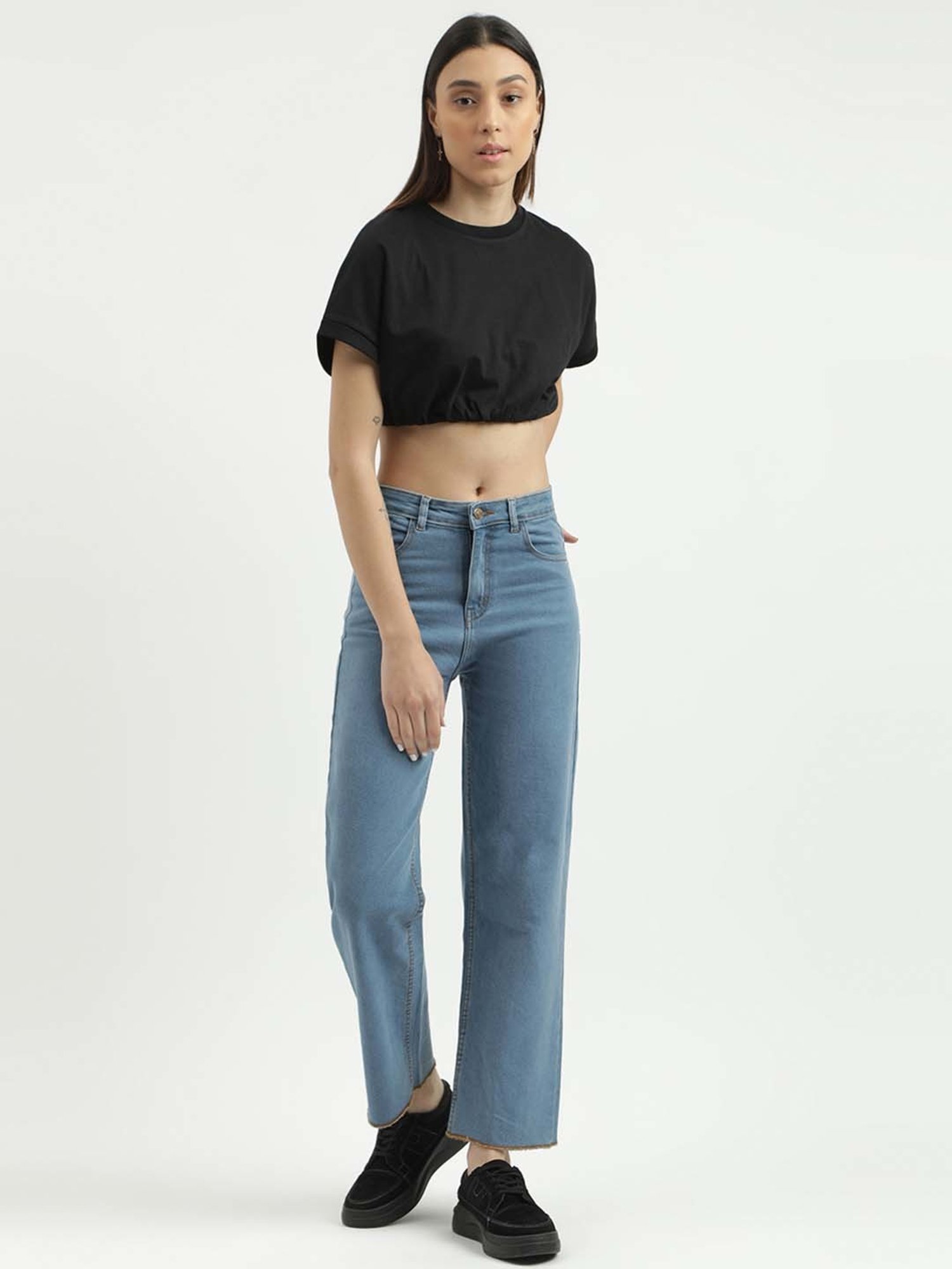 United Colors of Benetton Black Cotton Regular Fit Crop Top