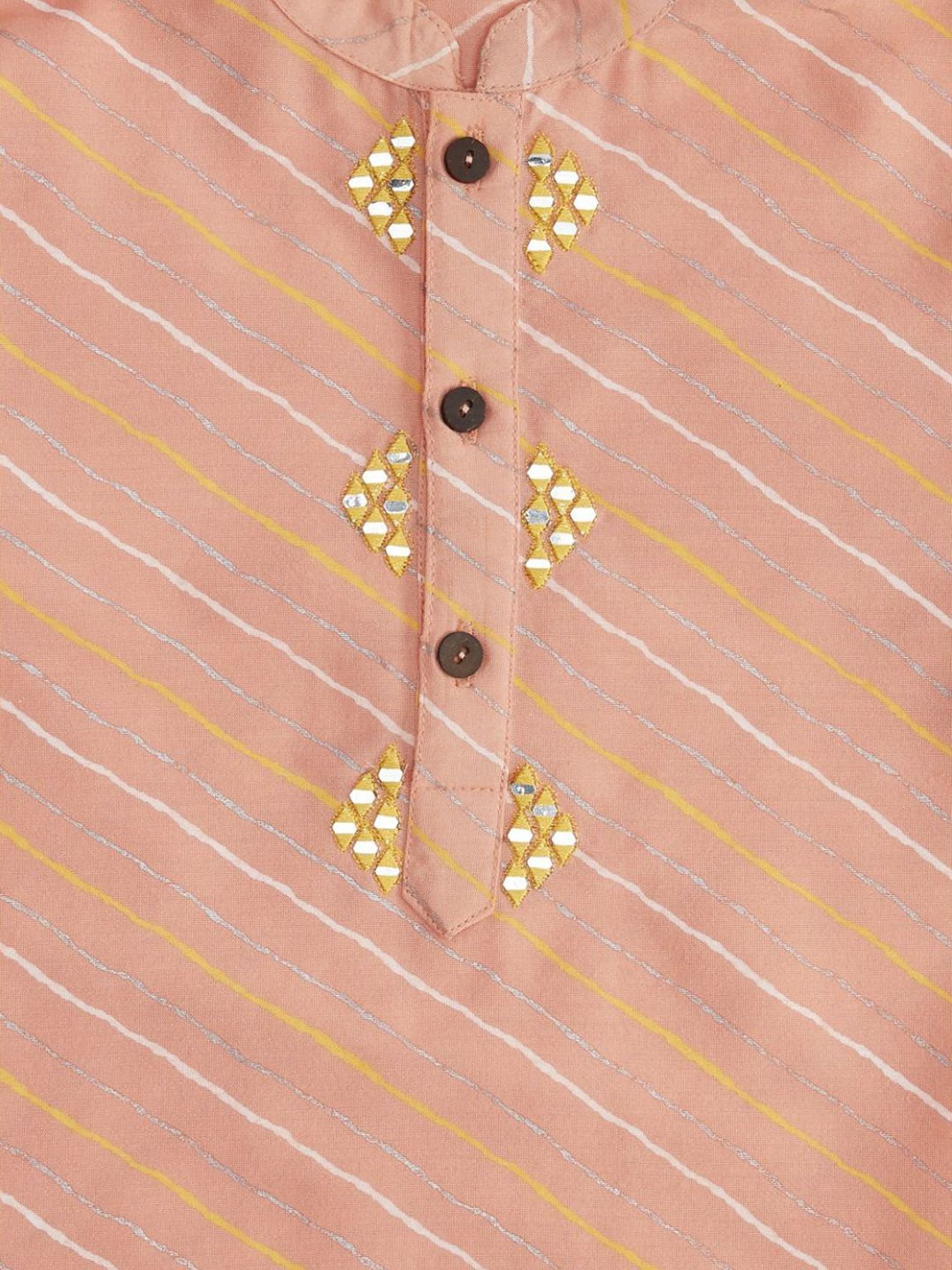 Indus Route by Pantaloons Kids Peach & White Embroidered Full Sleeves Kurta Set