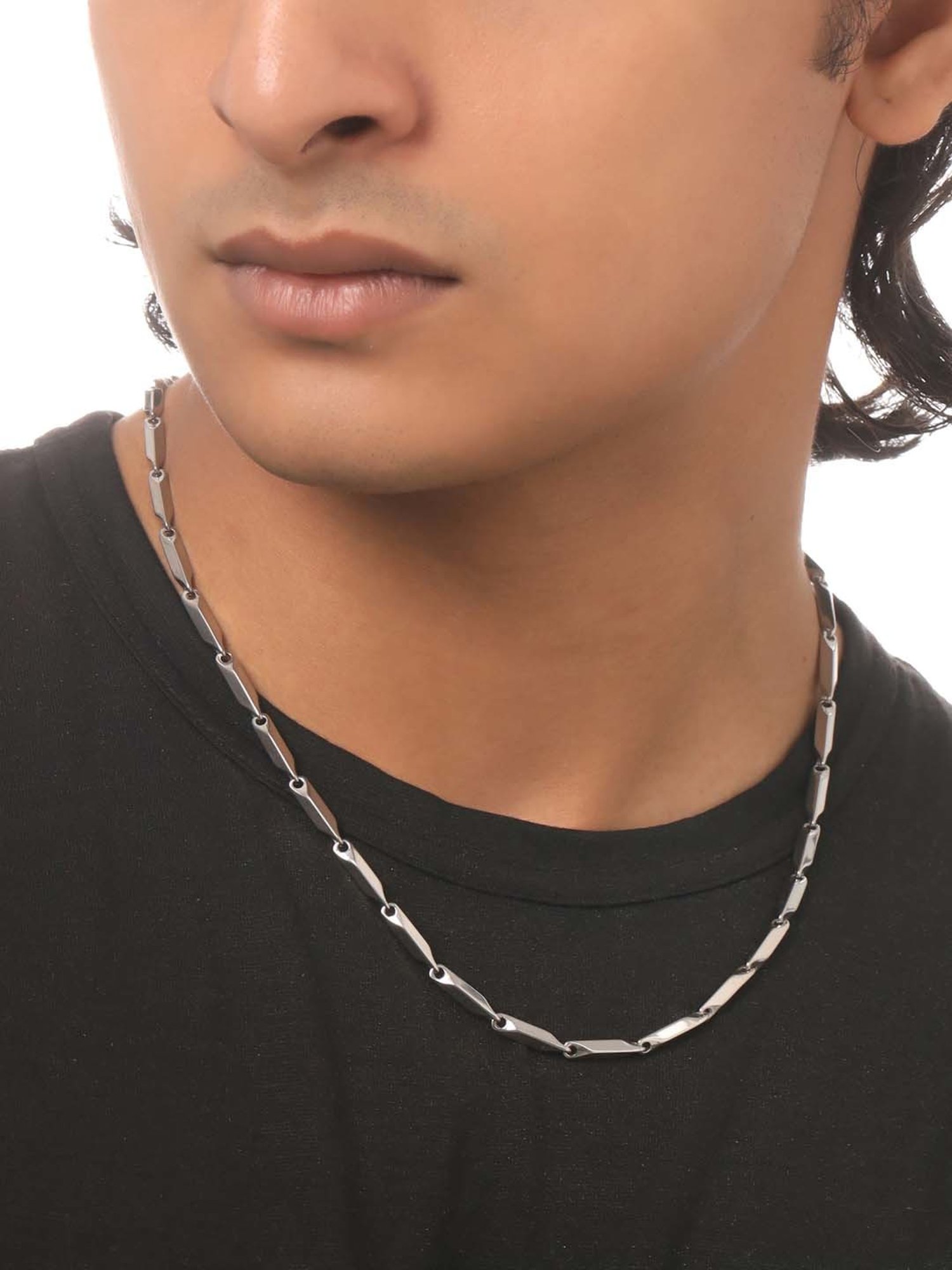 NVR Rhodium-Plated Stainless Steel Bohemian Chain for Men