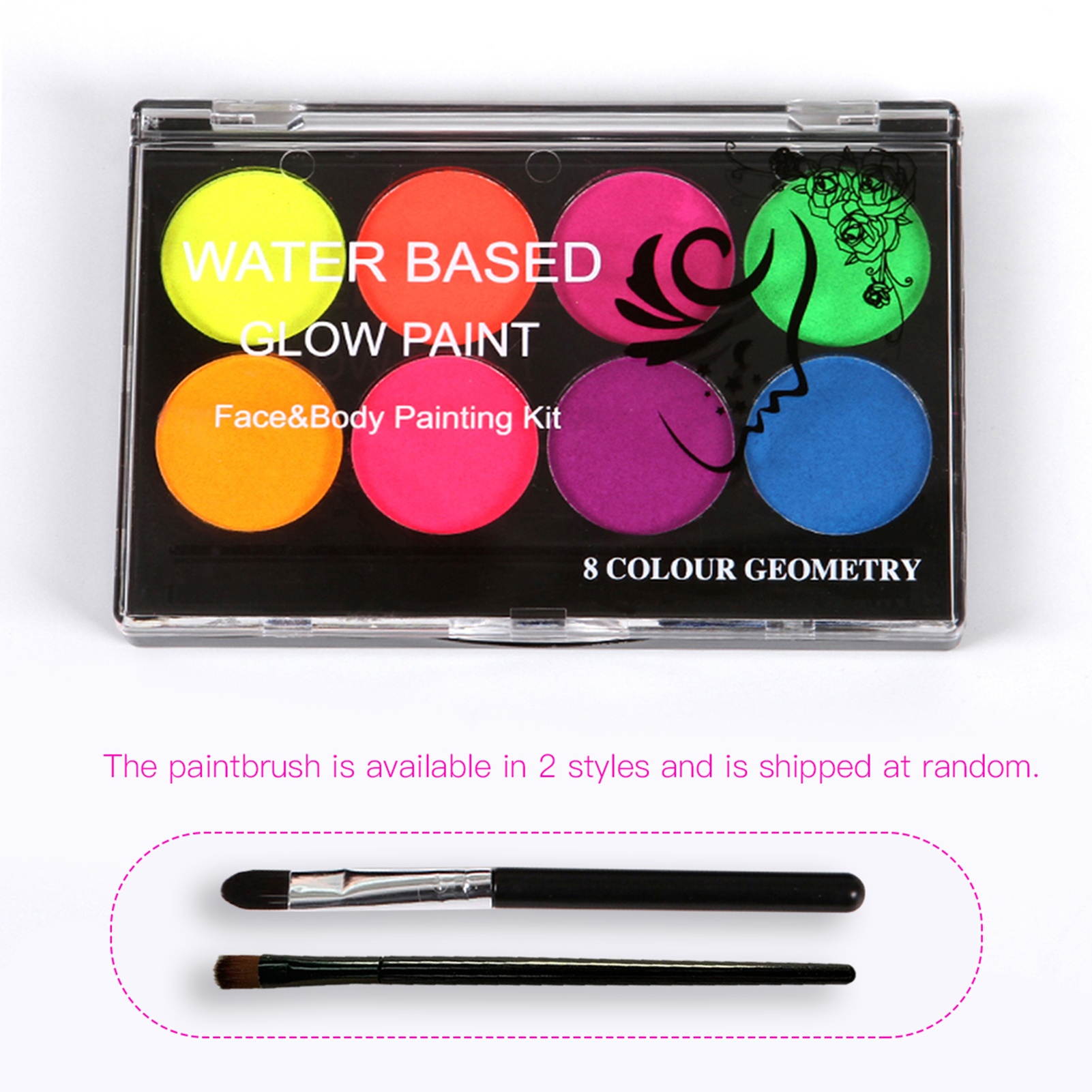 Face Body Painting Kit Professional Water Based Glow Paint 8 Color with 1 Paintbrush Non-Toxic Tasteless for Halloween Costume Makeup Party Performance