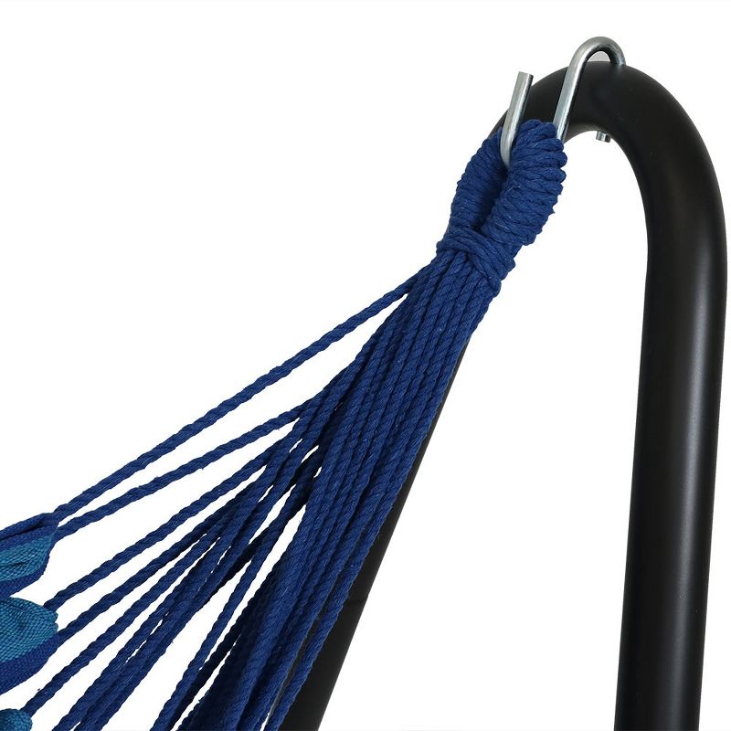 Sunnydaze Hanging Rope Hammock Chair Swing with Space-Saving Stand - 330 lb Weight Capacity - Beach Oasis
