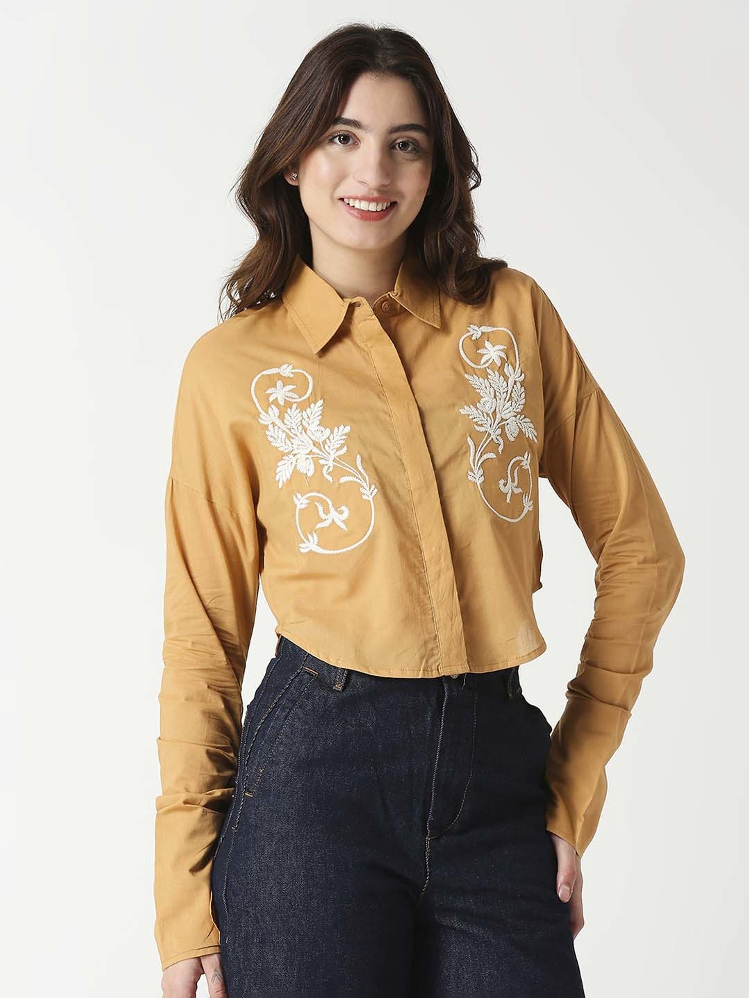 Remanika Mustard Cotton Embroidered Shirt