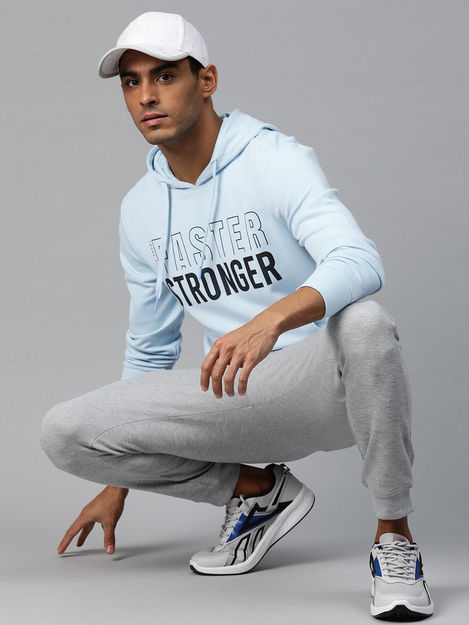 ALCIS Light Blue Slim Fit Printed Hooded Sweatshirt