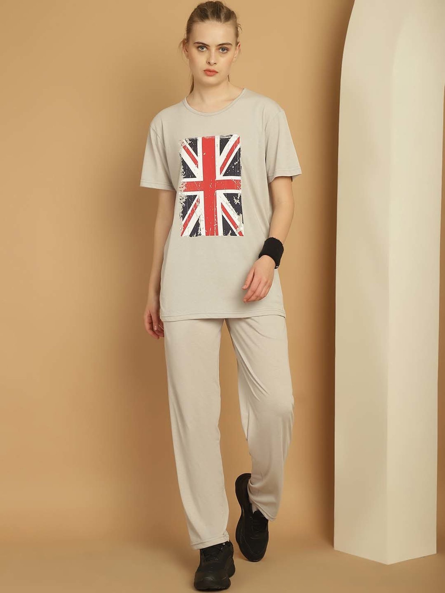 Vimal Jonney Grey Cotton Printed Sports T-Shirt Track Pant Set