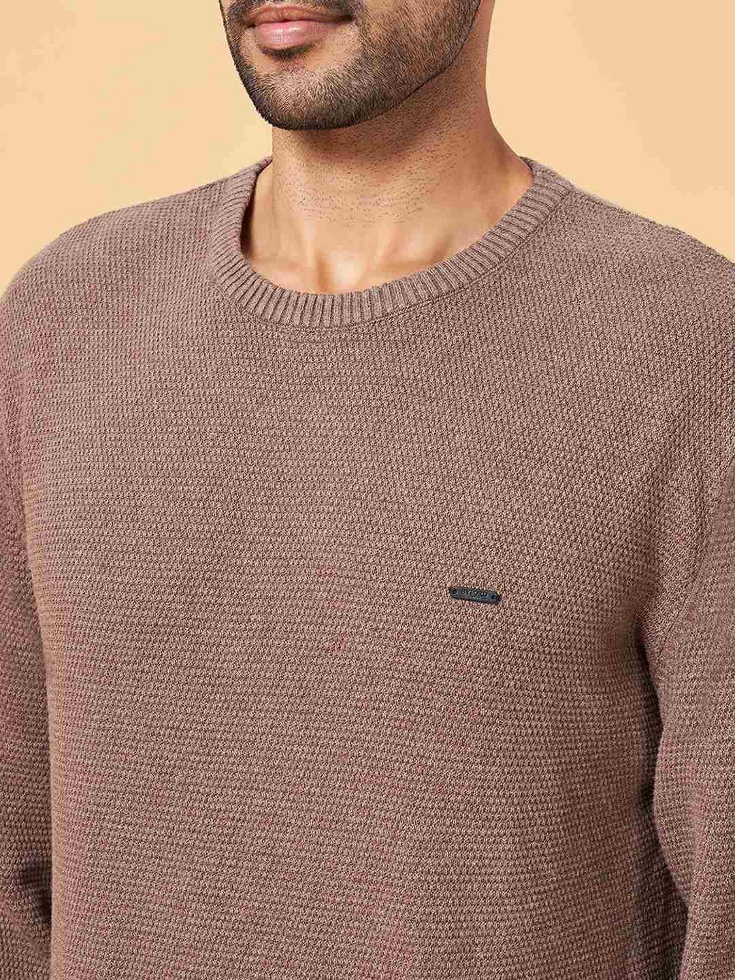 Byford by Pantaloons Brown Cotton Slim Fit Sweater