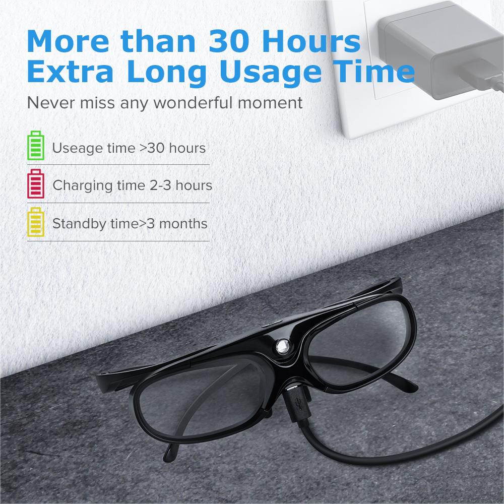 3D Glasses Active Shutter DLP Link clip on compatible with Optoma BenQ Sharp Acer Samsung projector