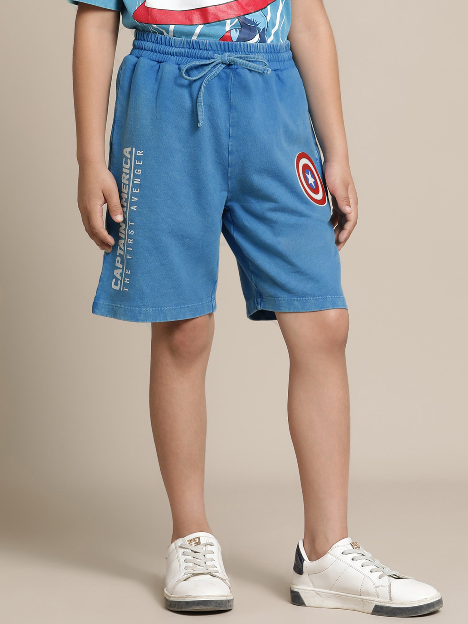 Kidsville Captain America Blue Printed Regular Fit Shorts For Boys