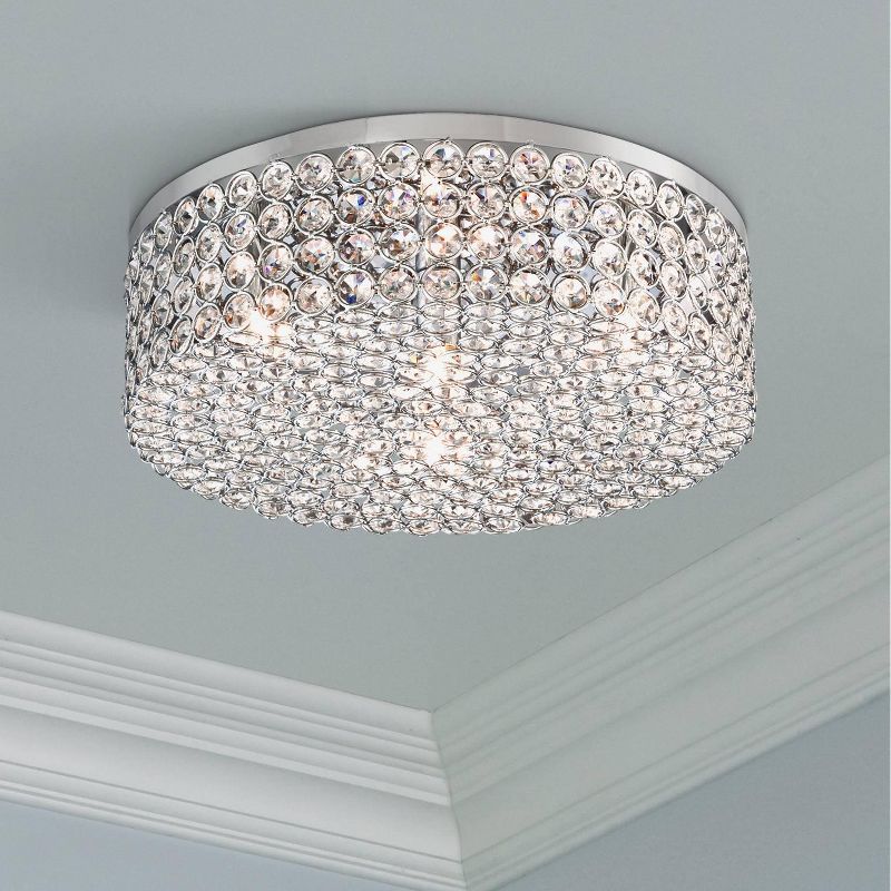 Vienna Full Spectrum Modern Ceiling Light Flush Mount Fixture Chrome Drum 12" Wide Crystal for Bedroom Kitchen Living Room Hallway