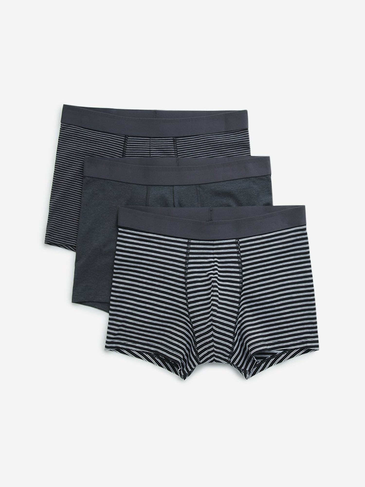 WES Lounge by Westside Black Striped Cotton Blend Trunks - Pack of 3