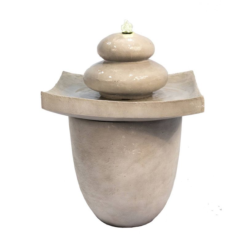 24.4 " Zen Stones Outdoor Fountain with LED Light Tan - Peaktop