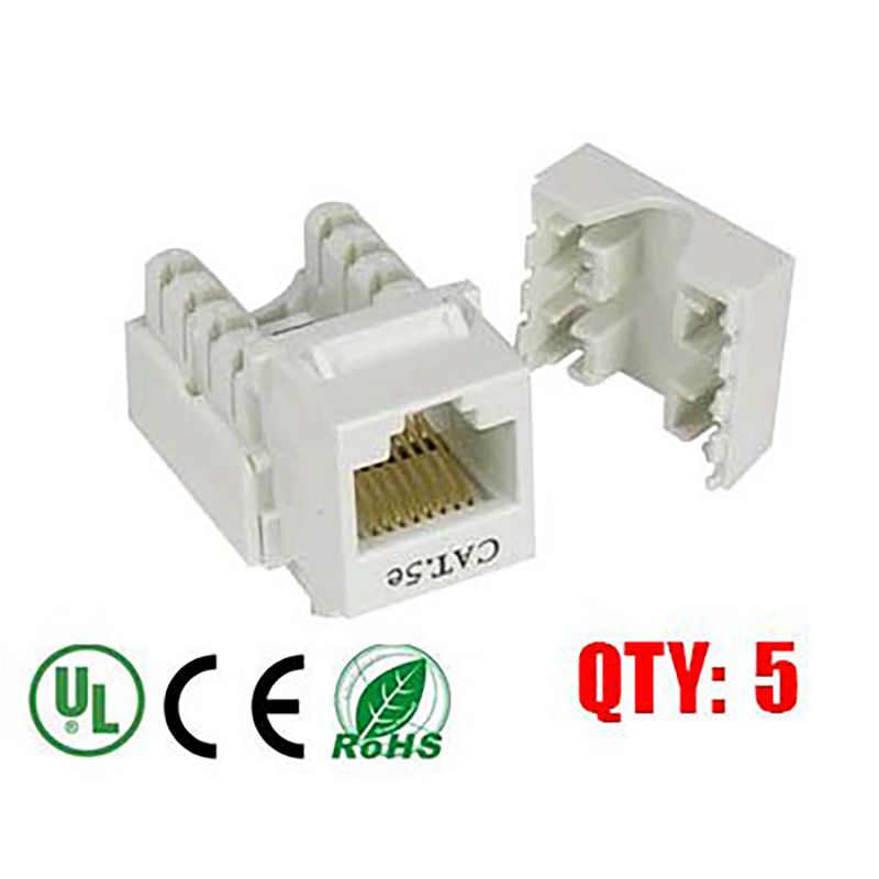 iMBAPrice White Cat5e RJ45 Punch Down Keystone Jack, 5 Pack, (IMBA-C5KSPD-WT-5PK)