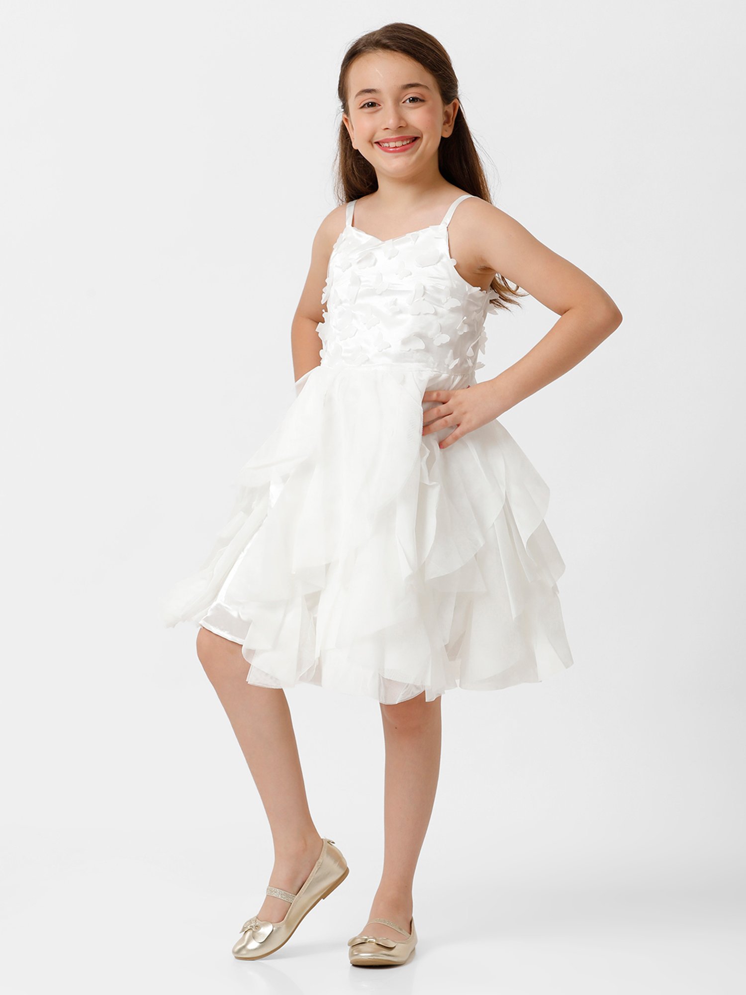 Kate & Oscar Kids White Applique Dress