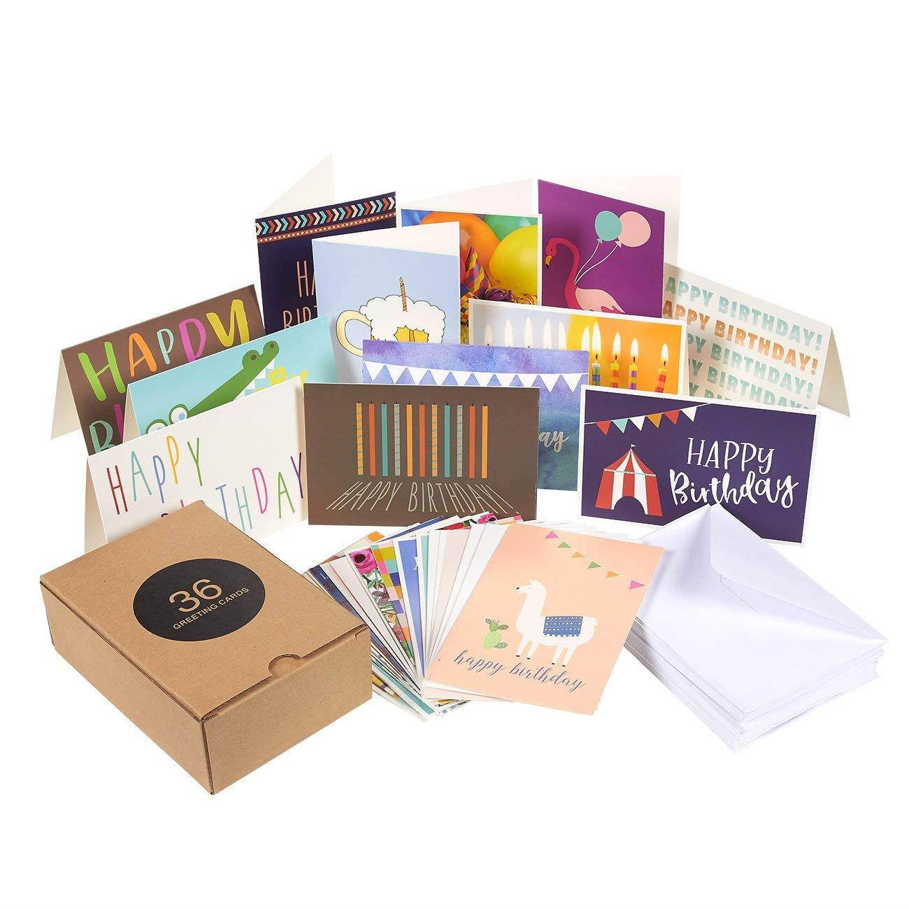 Birthday Card - 36-Pack Birthday Cards Box Set, Happy Birthday Cards - Unique Assorted Designs Blank on the Inside Birthday Card Bulk, Envelopes Included, 4 x 6 Inches