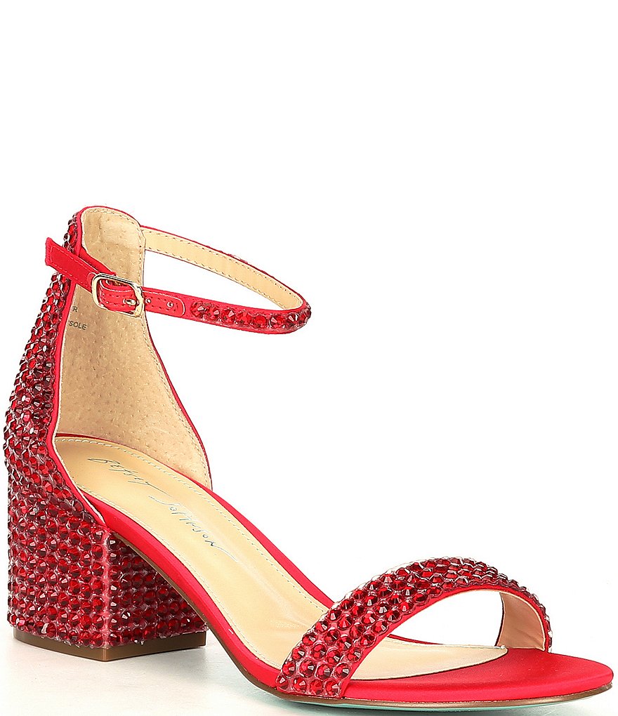 Blue by Betsey Johnson Mari Oversized Rhinestone Embellished Block Heel Dress Sandals