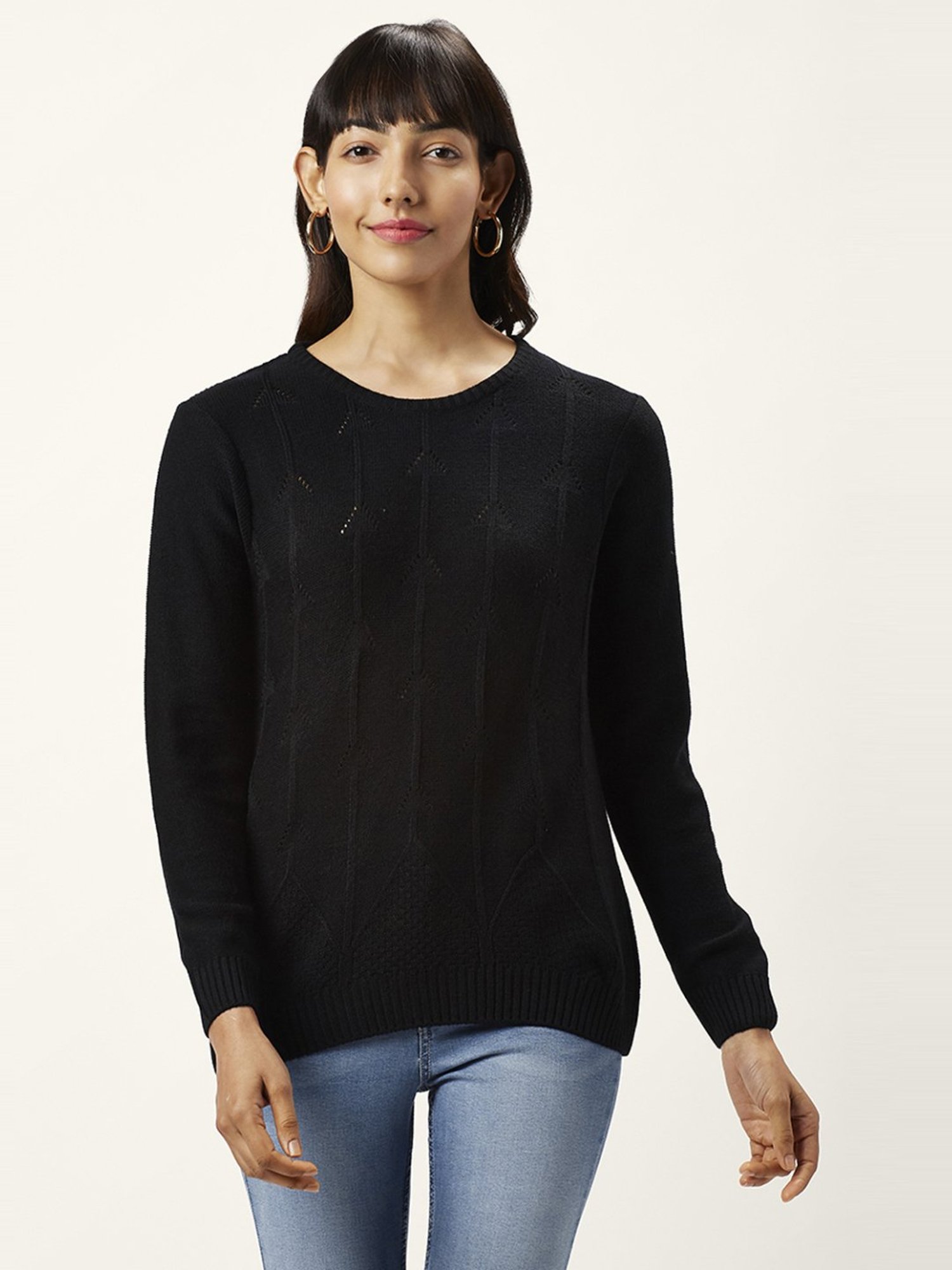 Honey by Pantaloons Black Self Pattern Sweater