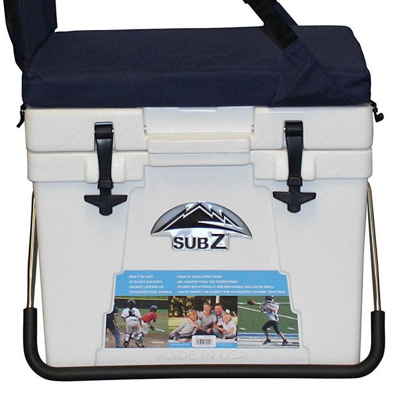 Sub Z Travel 23 Quart Double Wall Insulated Cooler with Cushioned Seat, White